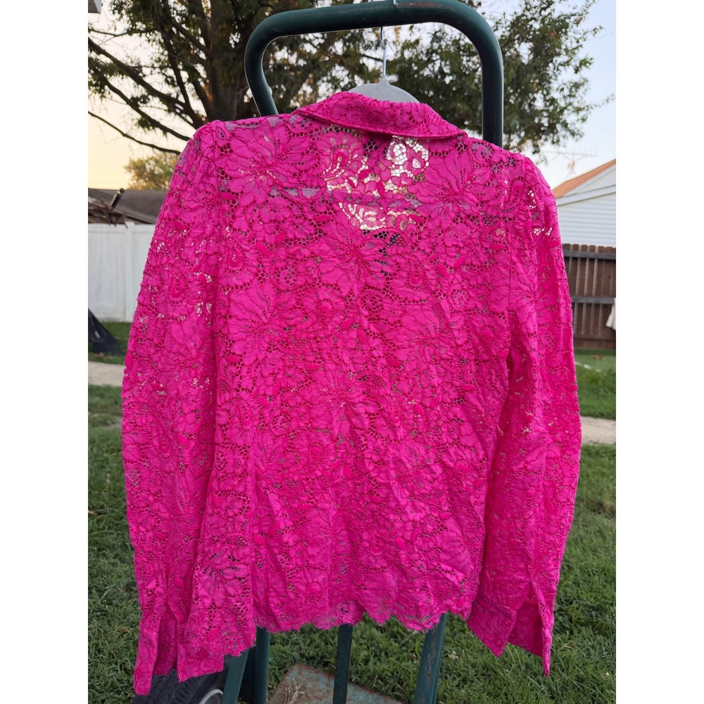 Worthington Pink Floral Lace Button Down Shirt Long Sleeve Blouse Medium